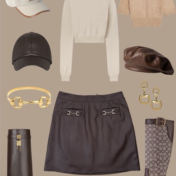 7 for all mankind Horsebit Buckle Brown Faux Leather Mini Skirt Size S - Picture 4 of 4